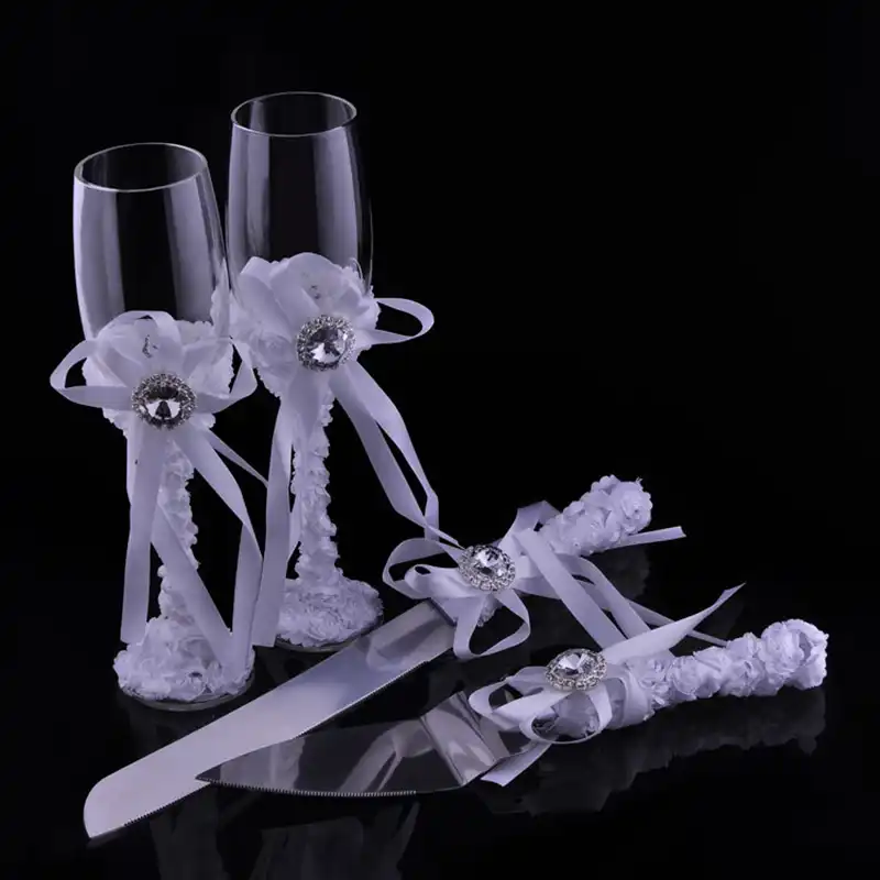 Amazing Deal On Burgundy Wedding Toasting Flutes And Cake Server Set Personalized Champagne Glasses Crystal Cake Cutting Set Wedding Cake Knife Cake Serving Set