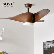 Sove 52 дюйма коричневый цвет LED потолочный вентилятор для дома декор люстра с вентилятором дистанционное управление высокое качество DC 220V лофт для спальни веер потолочный