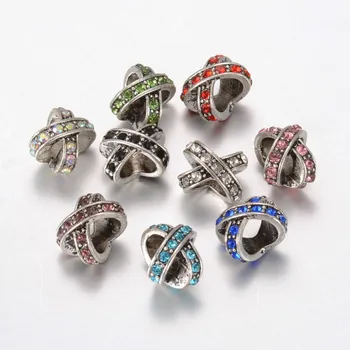 

100pcs Tibetan Style Alloy Rhinestone Large Hole Beads for jewelry making bracelet necklace accessories,Mixed Color,12x9x9mm F60