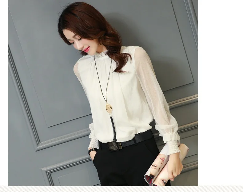 Chiffon Blouse New Women Tops Long Sleeve Stand Neck Work Wear Shirts Elegant Lady Casual Blouses women's blusas Plus size