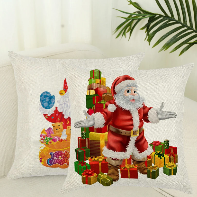 christmas pillowcases flax retro santa claus tree pattern pillow christmas pillowcases