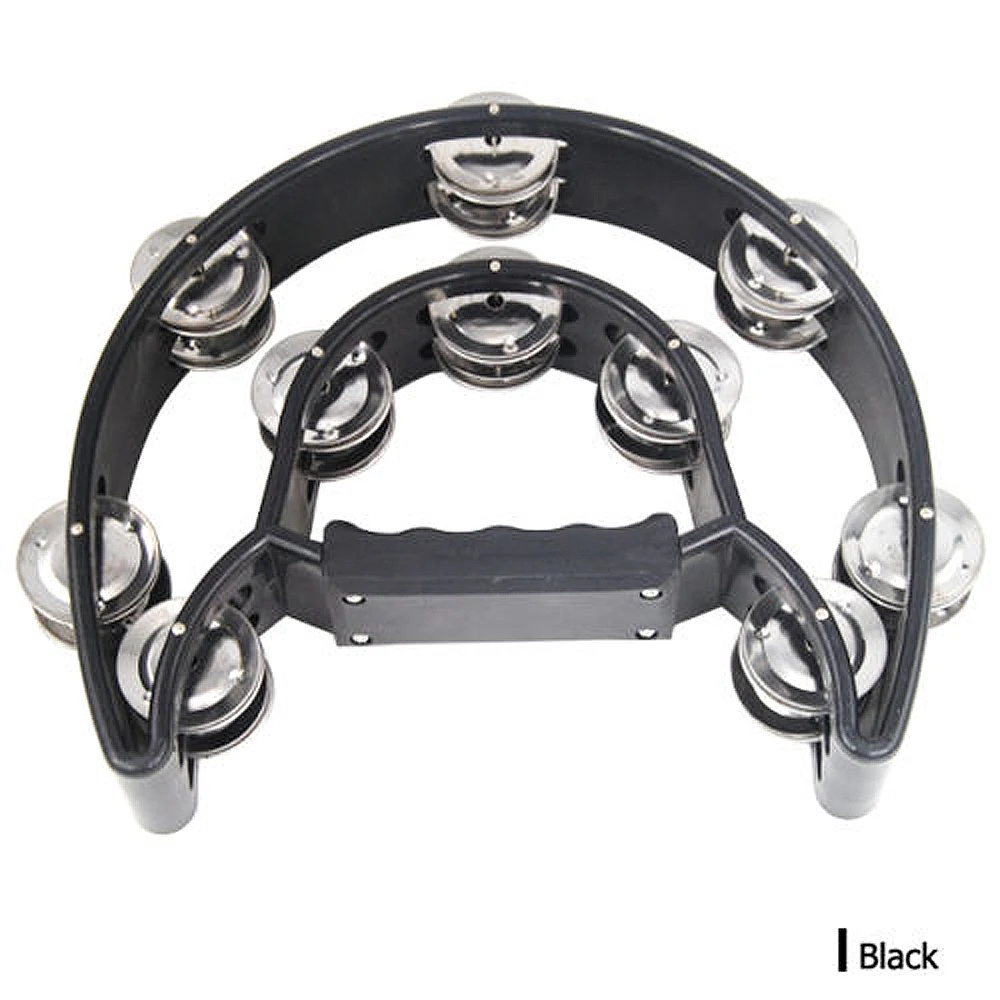 Double Half Moon Tambourine Percussion Drum Plastic Handle Red Metal Jingle Blackin Drum from