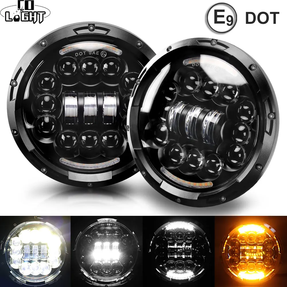

CO LIGHT 7 inch LED Headlamps Halo Ring Amber Turn Signal 180W Hi Low for Lada Niva 4x4 Jeep Offroad 7" LED DRL Headlights 12V