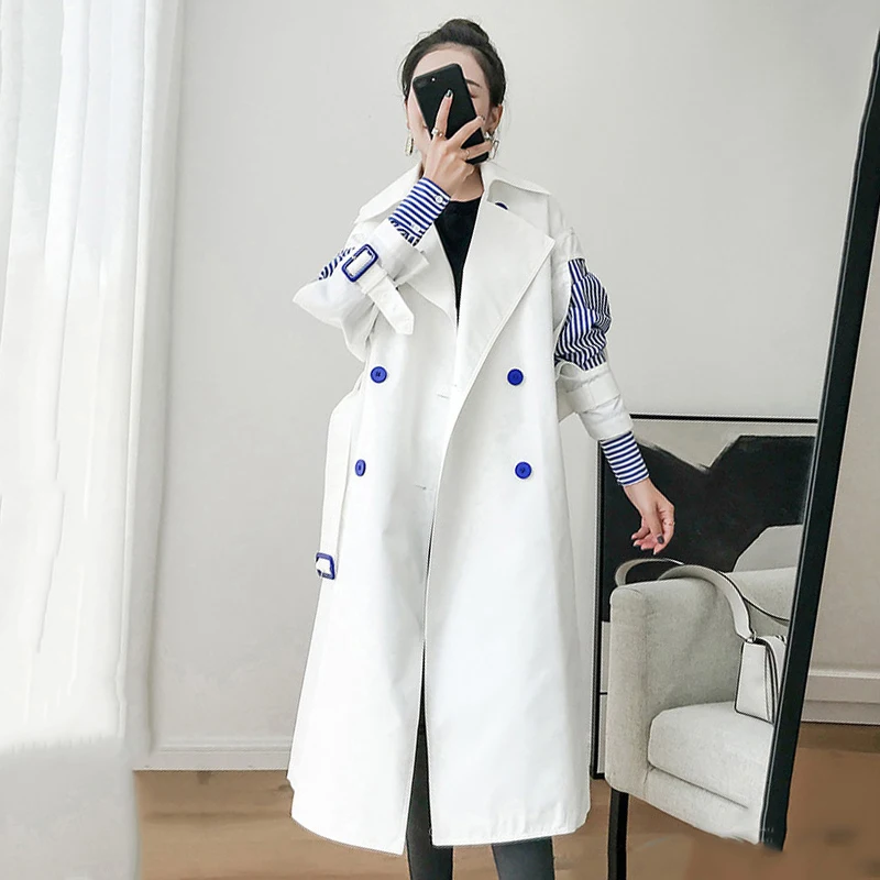 BZBFSKY Patchwork Striped Trench Coat For Women Windbreaker Lapel Slim 2019 Spring Autumn Windbreakers Korean Fashion Clothes