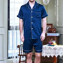 Для мужчин, одежда для мальчиков, Хлопковая пижама одноцветное Домашняя одежда льда Тонкий шелковый атлас Ночное летние шорты с длинными рукавами, одежда для сна, пижамы для отдыха Молодежные Домашняя одежда J119