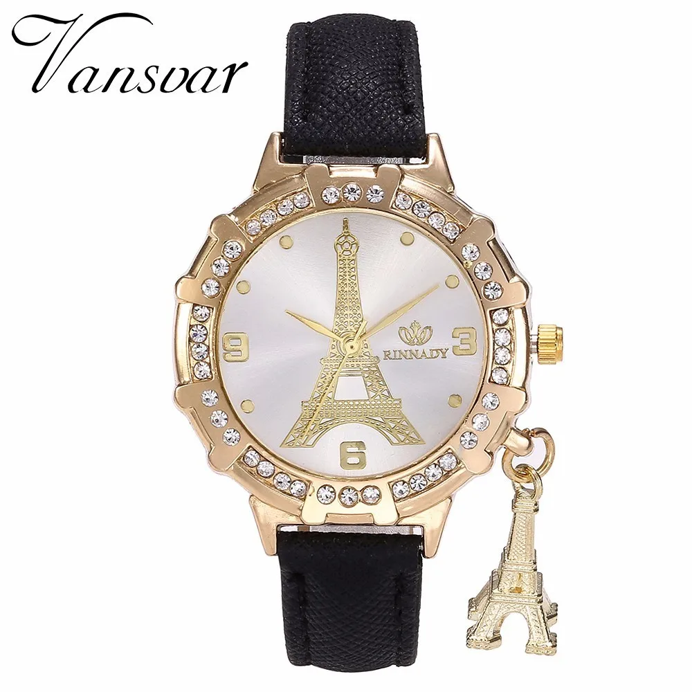 

Drop Shipping Women Rhinestone Eiffel Tower Pendant Watch Ladies Fashion Quartz Wristwatches Female Clock Relogio Feminino