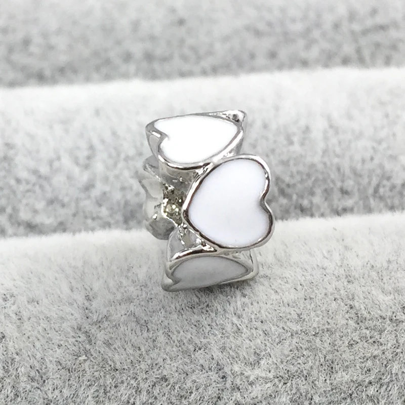 Браслет и браслеты Pandora с сердечком розовый белый E Charm Beads подходят к