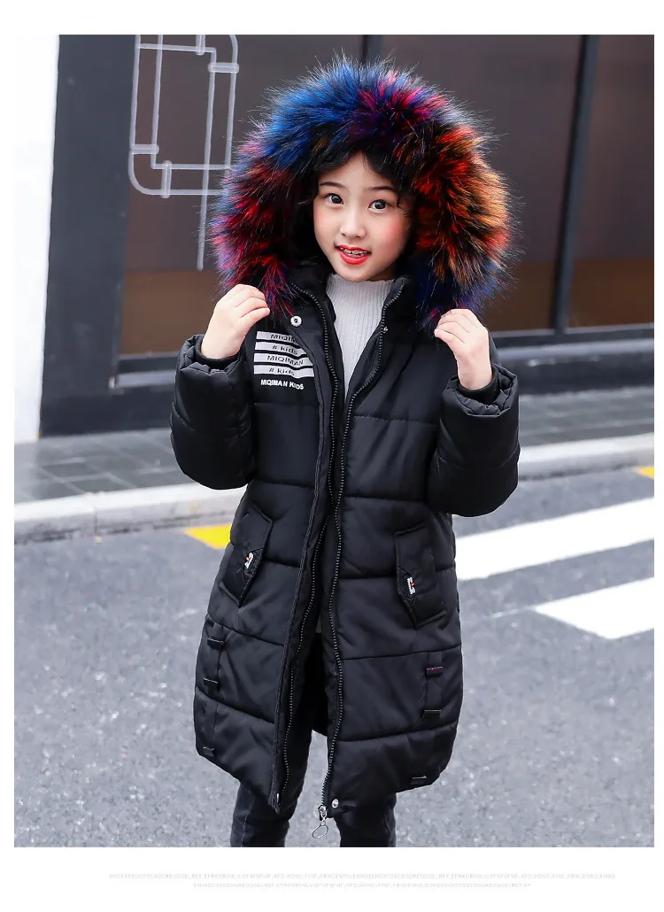 Новая одежда для девочек зимние хлопковые куртки детские модные пальто с меховым воротником утепленная теплая куртка с капюшоном для девочек детская одежда - Цвет: black