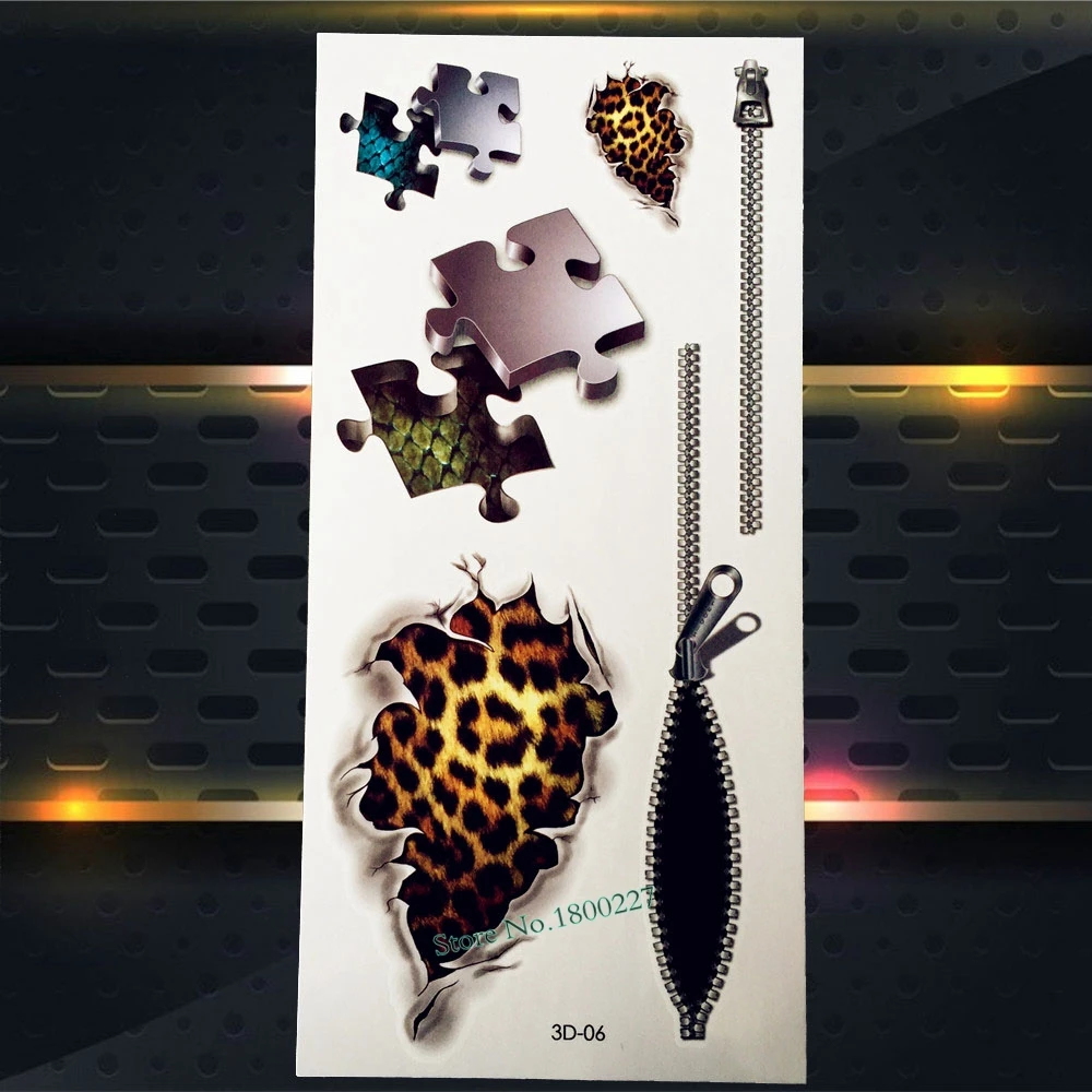 

1PC Sexy Leopard Print Temporary Tattoo Women Body Art Arm Tatoo P3D6 Puzzle 3D Zipper Removable Waterproof Kids Tattoo Stickers