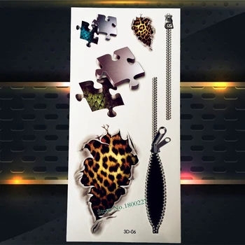 

1PC Sexy Leopard Print Temporary Tattoo Women Body Art Arm Tatoo P3D6 Puzzle 3D Zipper Removable Waterproof Kids Tattoo Stickers