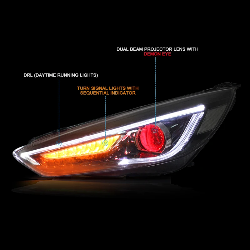 CNSUNNYLIGHT For Ford Focus 2015 2016 2017 Car Headlight Assembly LED Demon Eyes DRL Turn Signal Xenon HID Projector Lens (15)