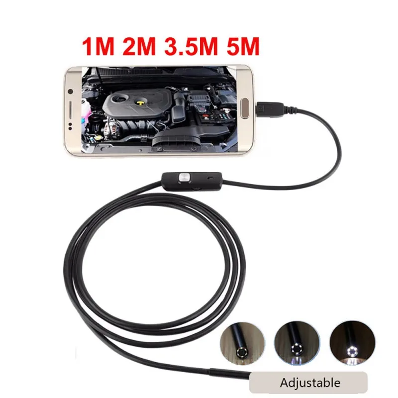 2 м 1 м 5,5 мм 7 мм эндоскопа Камера гибкие IP67 Водонепроницаемый инспекции бороскоп Камера для Android PC Тетрадь 6 светодиодов регулируемый