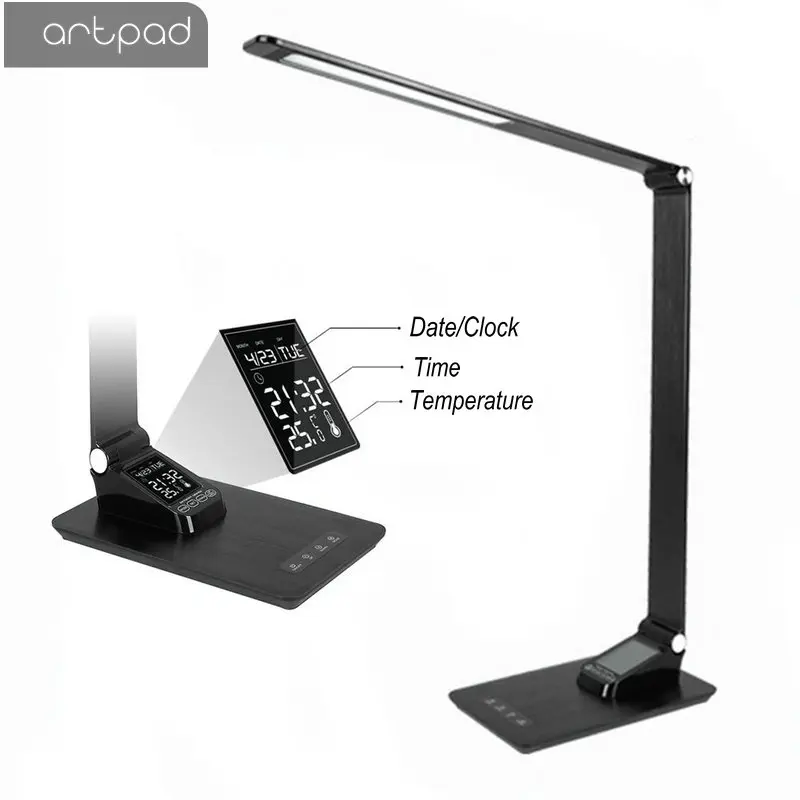

Artpad USB Charge Port Modern LED Table Lamp with LCD Display/Calendar/Alarm Clock Touch Dimmable Foldable Business Desk Lamp