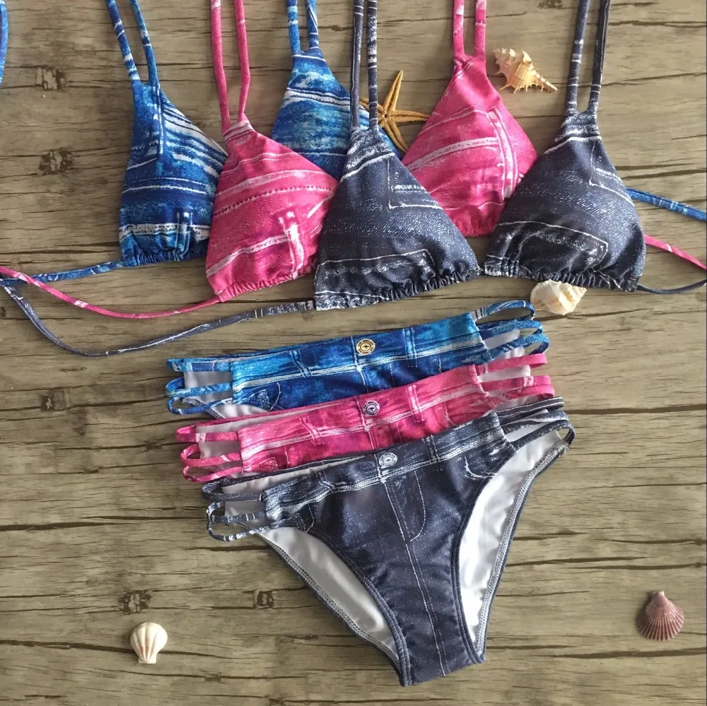 sexy bikini denim bikini suit ladies strap adjustable high quality