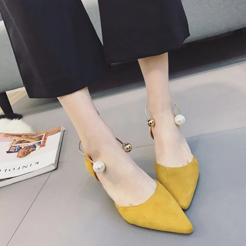 

New Elegant Pointed Toe Women Pumps Designer Brand Pearl Buckle High Heels Stiletto Shallow Sexy Party Shoes Sandalias Mujer