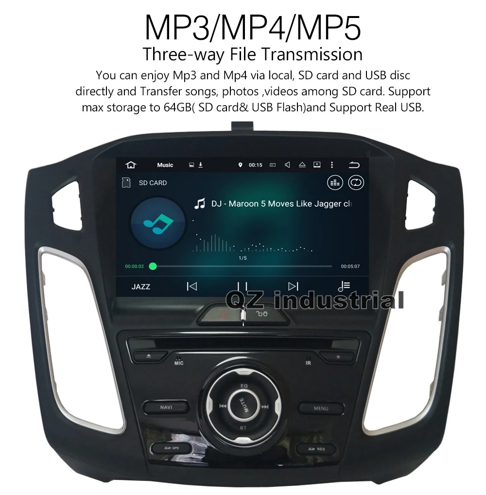 Discount QZ industrial HD 9inch IPS Android 8.1 for Ford Focus 2012-2015 Car DVD player with Radio Navigation GPS 3G 4G Wifi BT RDS Map 5