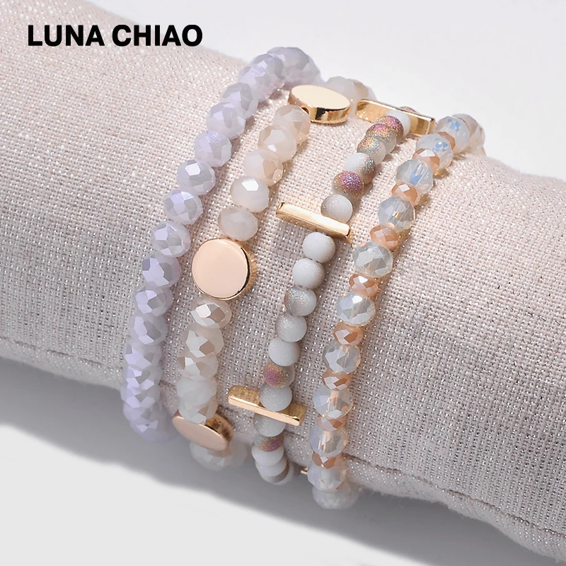 Женские многослойные браслеты LUNA CHIAO 4 шт./компл. из кристаллического стекла с