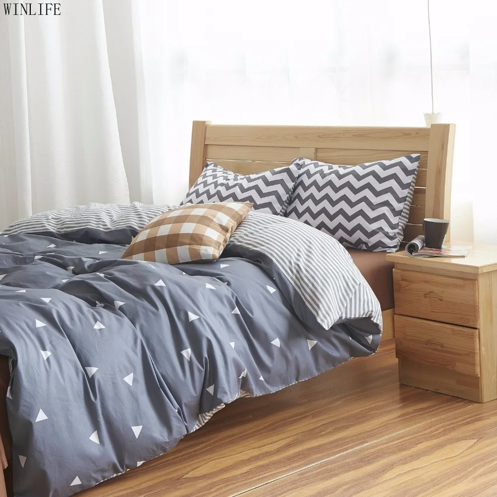 

WINLIFE Gray Triangle Beding Set Gray Striped Duvet Covers Boys Bed Linen