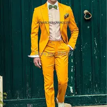 Индивидуальные утро Стиль оранжевый джентльмен фрак 2 шт. жениха Смокинги для женихов Для мужчин Свадьба Пром Pageant Костюмы Жених костюм