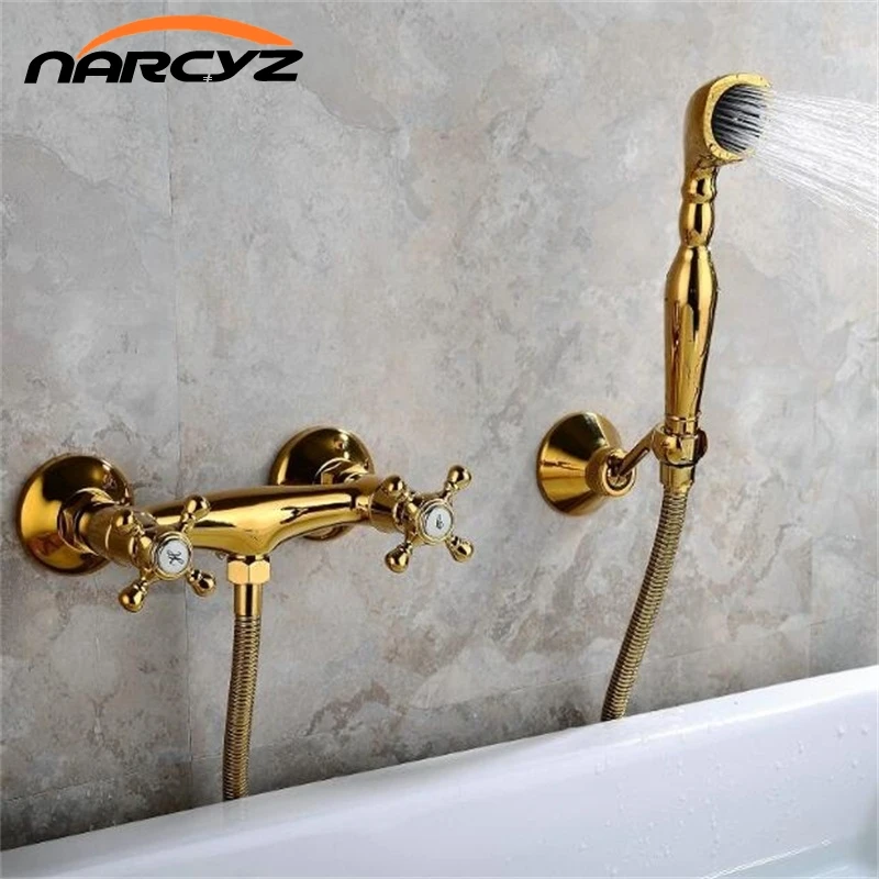 High quality New Shower Faucets Brass Luxury Gold Bathtub Faucets Rain Shower HandHeld Wall