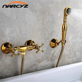

High quality New Shower Faucets Brass Luxury Gold Bathtub Faucets Rain Shower HandHeld Wall Mount Shower Mixer Tap XT375