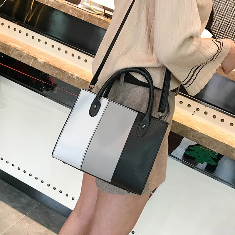 

LJL-Women'S Handbag Casual Bag Messenger Bag Hit Color Leather Handbag Shoulder Bag