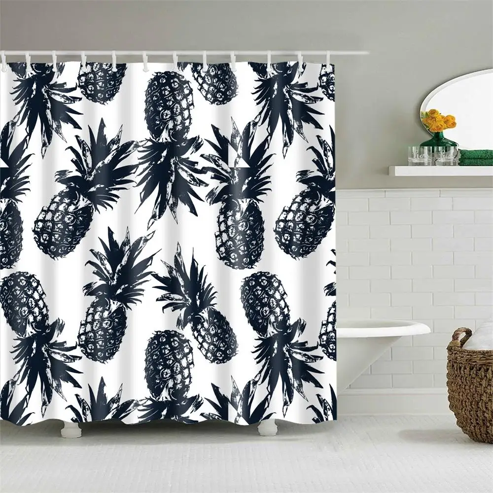 Billige Badezimmer Dusche Vorhang Blau Gelb Ananas Dusche Vorhänge Stoff Dusche Zimmer Vorhang Durable Wasserdicht Hause Bad Vorhang