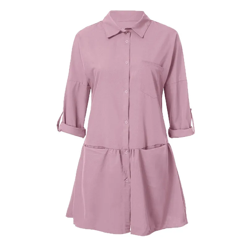 Fashion casual dress 2018 women autumn Long Sleeve Loose Pocket shirt dress Blouse elegant Dress robe female vestido O26#N (6)