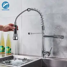 Хромированный пружинный кухонный кран выдвижной боковой распылитель двойной носик кран на бортике кухонный смеситель кран для холодной и горячей воды