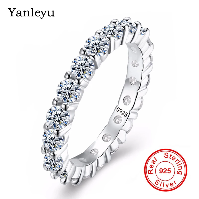 Yanleyu Luxury One Row AAA Cubic Zircon Wedding Rings for Women Real 925 Sterling Silver Engagement Jewelry PR127 | Украшения и