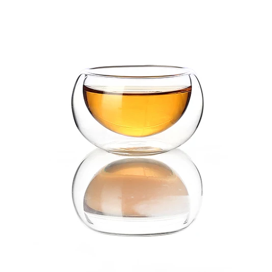 4pcs double walled glass small cups, heat resistence teacups mini drink ware