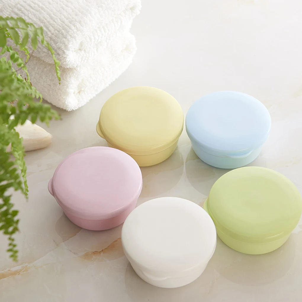 

2 Layers Portable Soap Box Plastic Sealing Handmade Sponge Soap Dishes Case Bathroom Supplies Round Travel Box