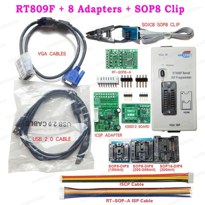 RT809F ISP программист все адаптеры SOP8 IC Clip материнская плата считыватель LCD+ PEB-1+ кабель EDID+ ISP заголовок - Цвет: RT809F 8 Items