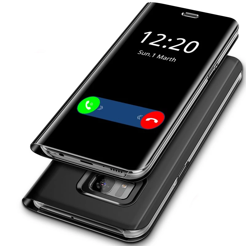 Скидка Зеркальный чехол для samsung Galaxy S8, откидная крышка, оригинальный зеркальный смарт чип внутри для samsung S8 Plus Note 8 S9 S9 plus, чехол для телефона