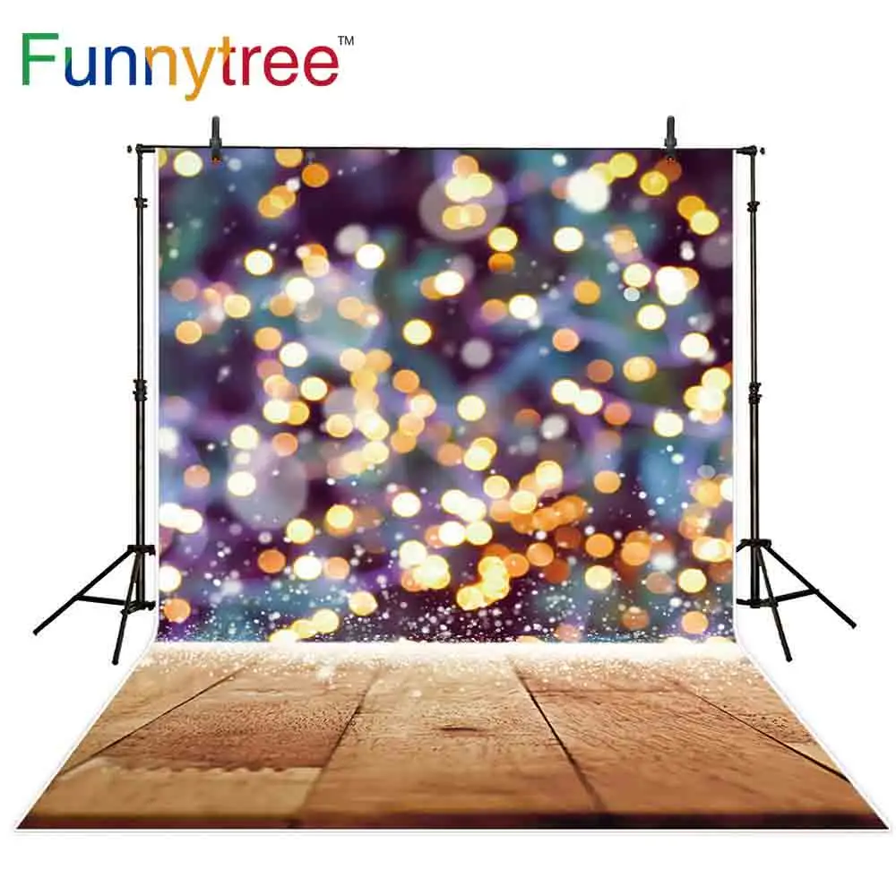 

Funnytree backdrop for photographic studio bokeh halo Christmas abstract snow wood floor background photobooth photocall prop