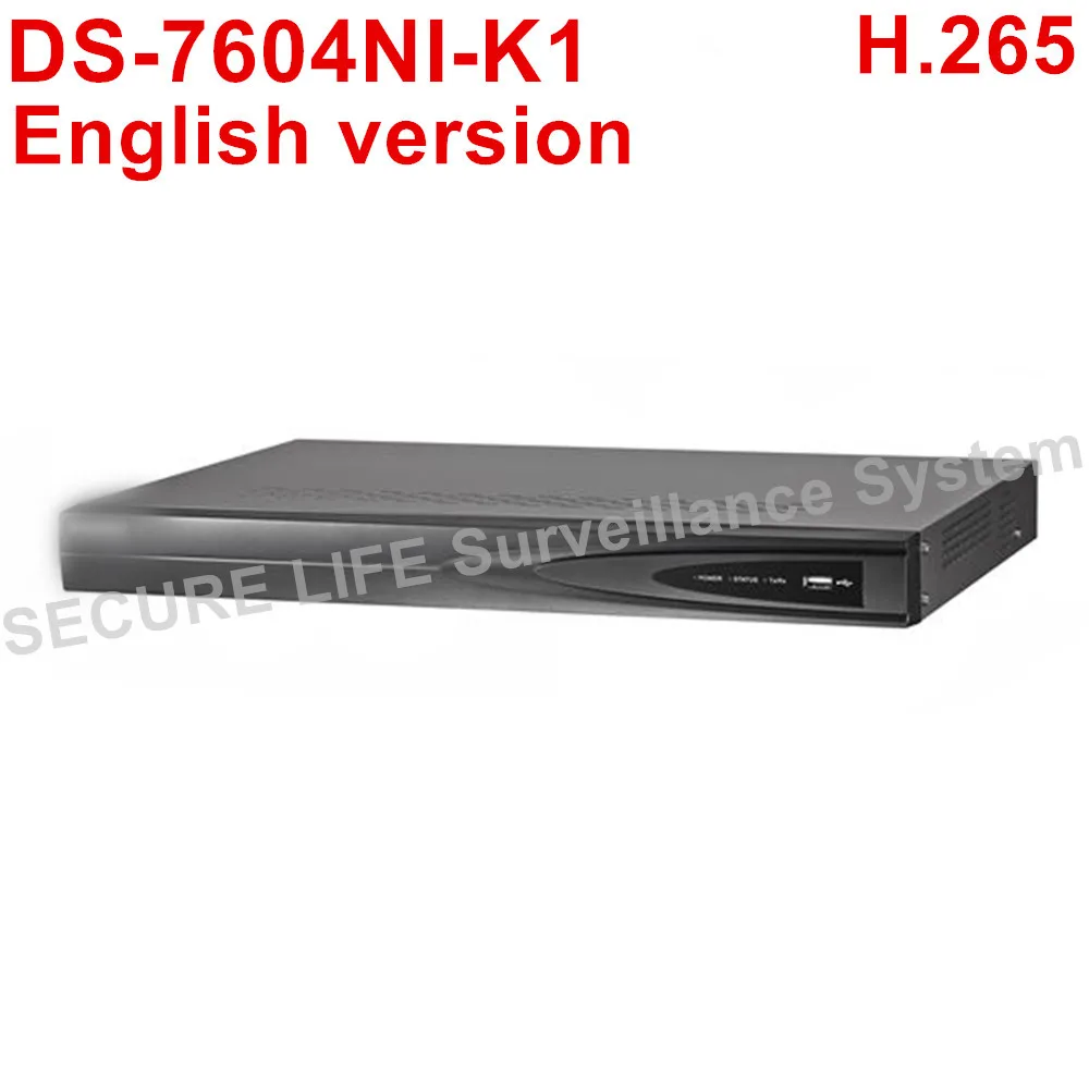 Free shipping English version DS-7604NI-K1 NVR 4ch 1SATA port, H.265 Embedded Plug & Play 4K NVR POE up to 8MP