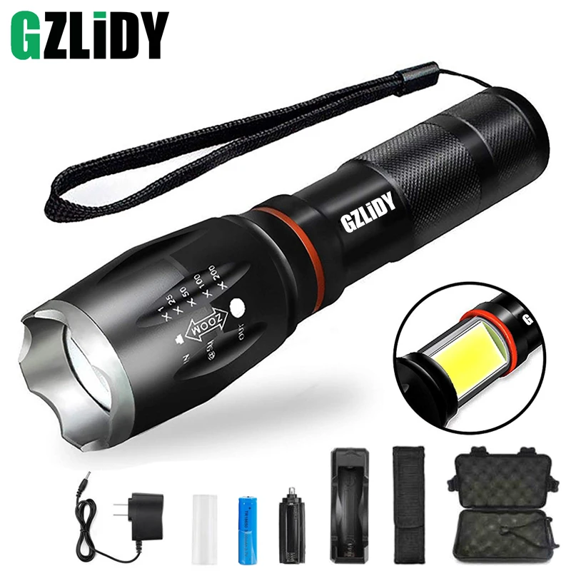 Koop GZLiDY Waterdichte LED Zaklamp COB XM T6 L2 Aluminium Zoomable zaklamp voor 18650 Oplaadbare Batterij of AAA