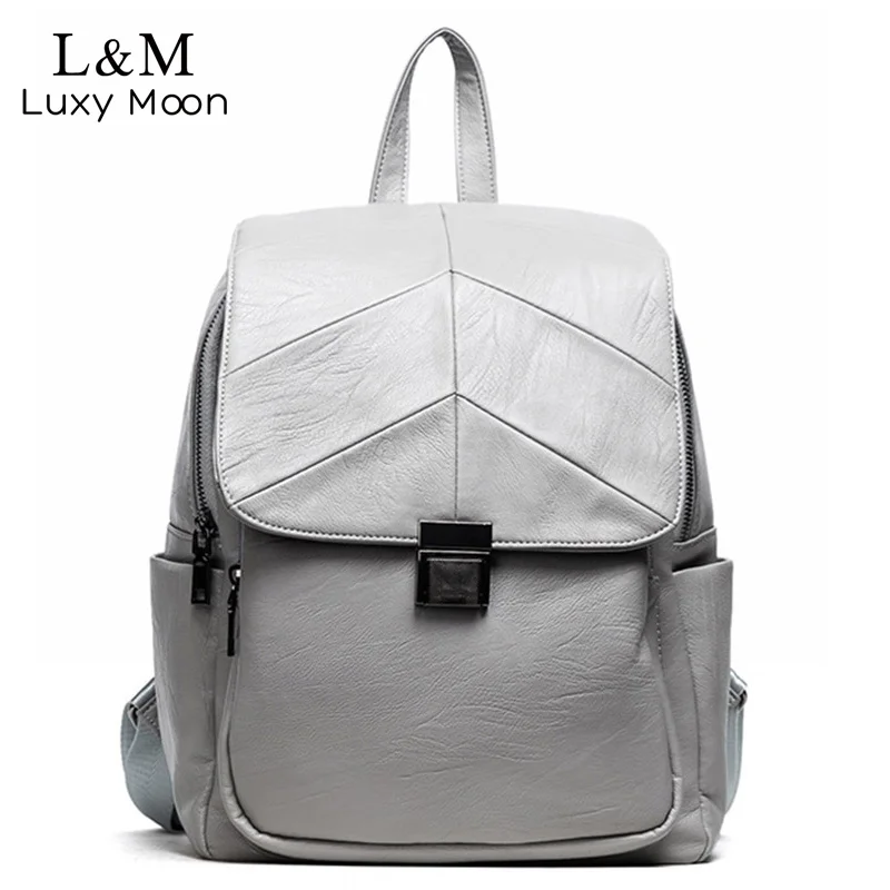 

Luxy moon Women Backpack Lady Grey Fresh Backpacks PU Leather Bag For Teenage Girls 2018 Hasp Casual School Bags Mochila XA887H