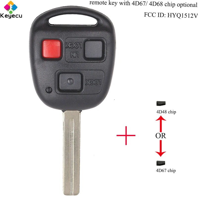 

KEYECU Replacement Remote Control Key - 2 1/ 3 Buttons & 314.4MHz & 4D67/ 4D68 Chip - FOB for Lexus GX470 LX470 FCC ID: HYQ1512V