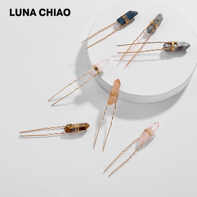 Женские аксессуары для волос LUNA CHIAO простые шпильки из натурального кварца с