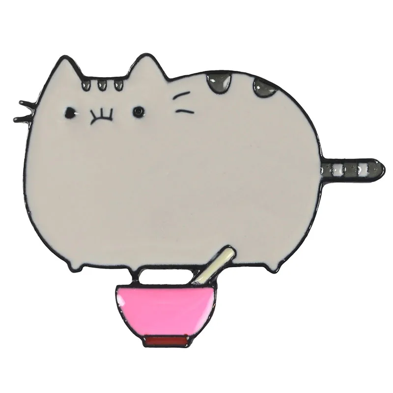 Голодная лапша кошка брошь и Эмаль Булавка креативный кот рюкзак с нашивками нагрудные булавки ювелирные изделия - Окраска металла: H03