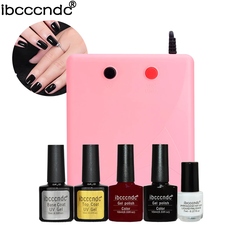 

New Simple Nail Art Set Kit 36W UV Lamp & 2 Colors Soak Off Gel Nail Polish Base and Top Coat Gel Peel Off Liquid Gel Varnish