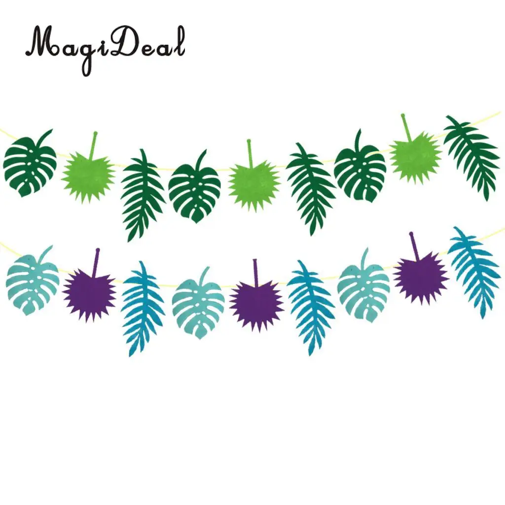 Hawaiian Tropical Leaves Leaf Bunting Banner Garland Summer Luau Party Supplier and Decor Boho Tiki Garland Sign Backdrop