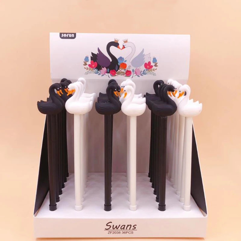 4 Pcs/set Kawaii Animal Beautiful Black White Swans Gel Pens 0.5mm Silicone Neutral Pens Stationery Office School Supplies