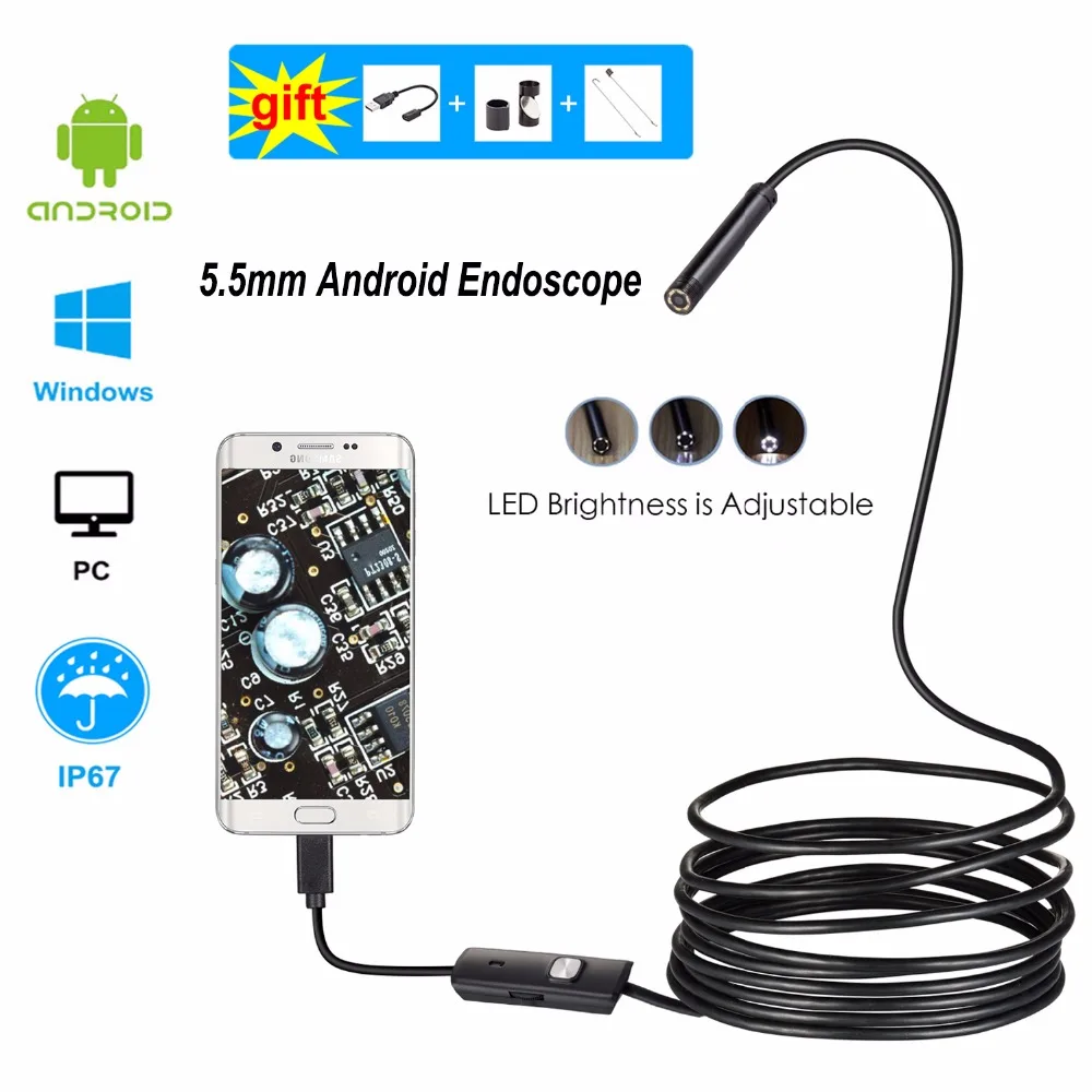 

Mini Camera 5.5mm Usb Android Endoscope Camera For Smartphone phone With 6pcs led 1M 2M 5M Flexible Snake Inspection Borescope