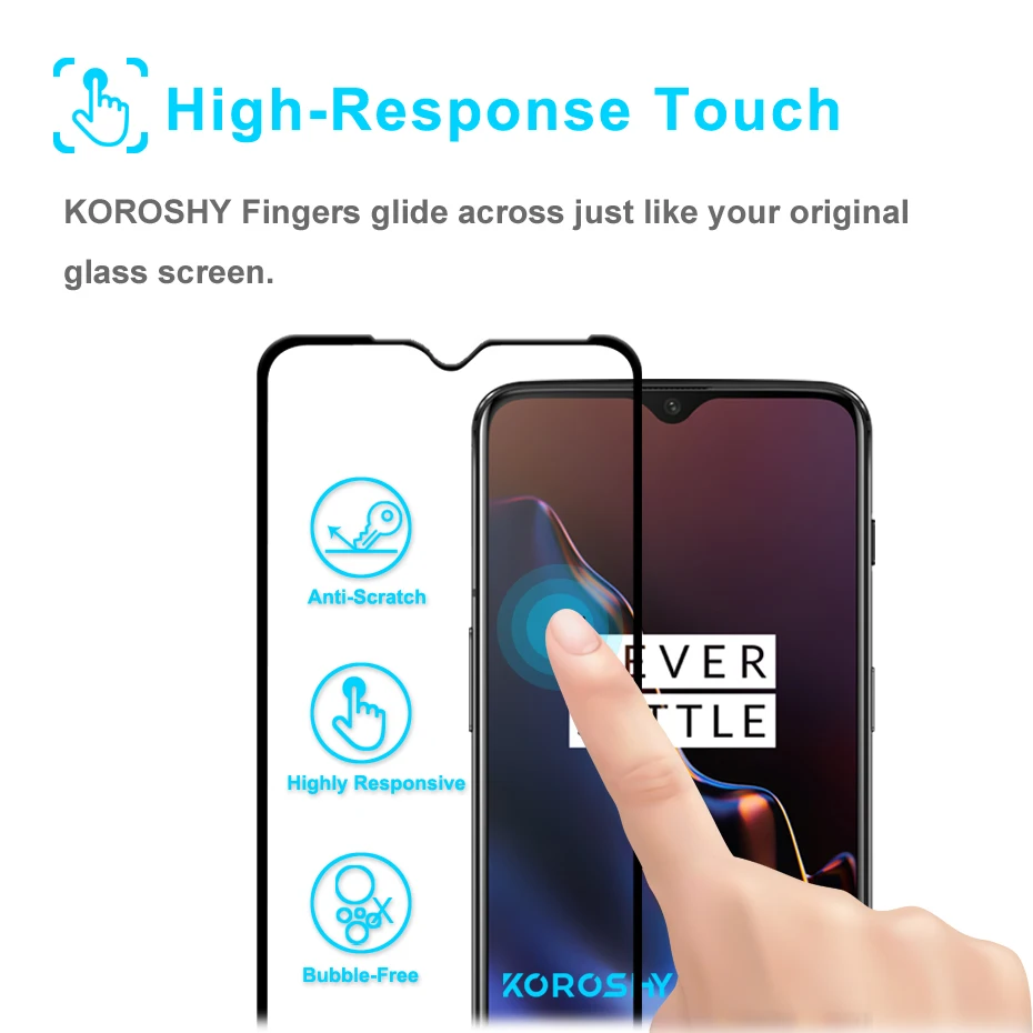 KOROSHY 9H Tempered Glass for OnePlus 6T 6 T One Plus 6T Screen Protector Full Cover Scratch Proof HD Clarity Glass Film (6)