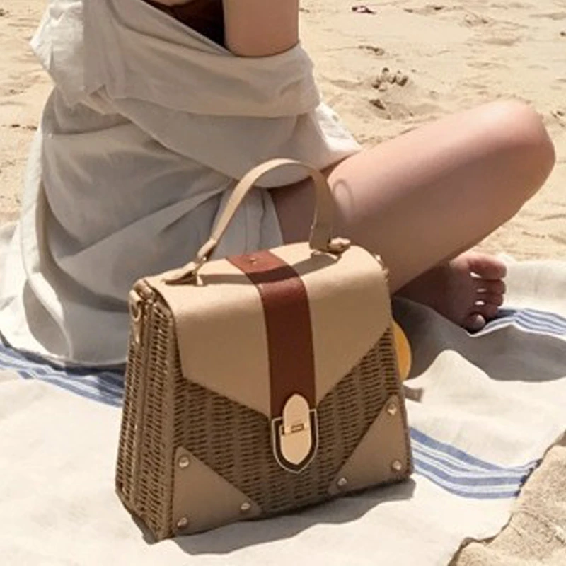 Bolsos de paja bohemios para mujer, bolsos de playa, bolso de mimbre Vintage hecho a mano, cruzado, 2019|Bolsos hombro| - AliExpress