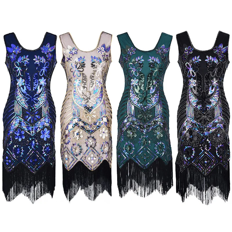 

Women Sleeveless Dress Fashion Women Clothing Sequin Mesh Sexy Dresses Embroidered U-neck sleeveless Dress S M L XL XXL