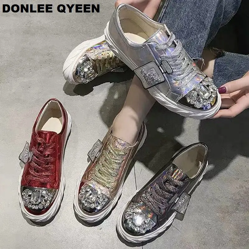 

DONLEE QUEEN Women Flat Casual Shoes Bling Sneakers Spring Summer Flats Platform Rhinestone Chaussure Crystal zapatos de mujer