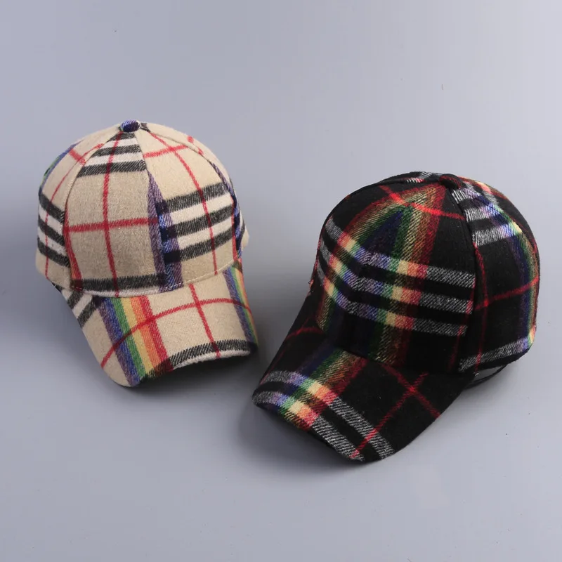 Pokemon Go Direct Sales Brand Grid Stripe Ms Rainbow Male Cloth Fall And Winter Heat Preservation Cap Wholesale Baseball Hat 